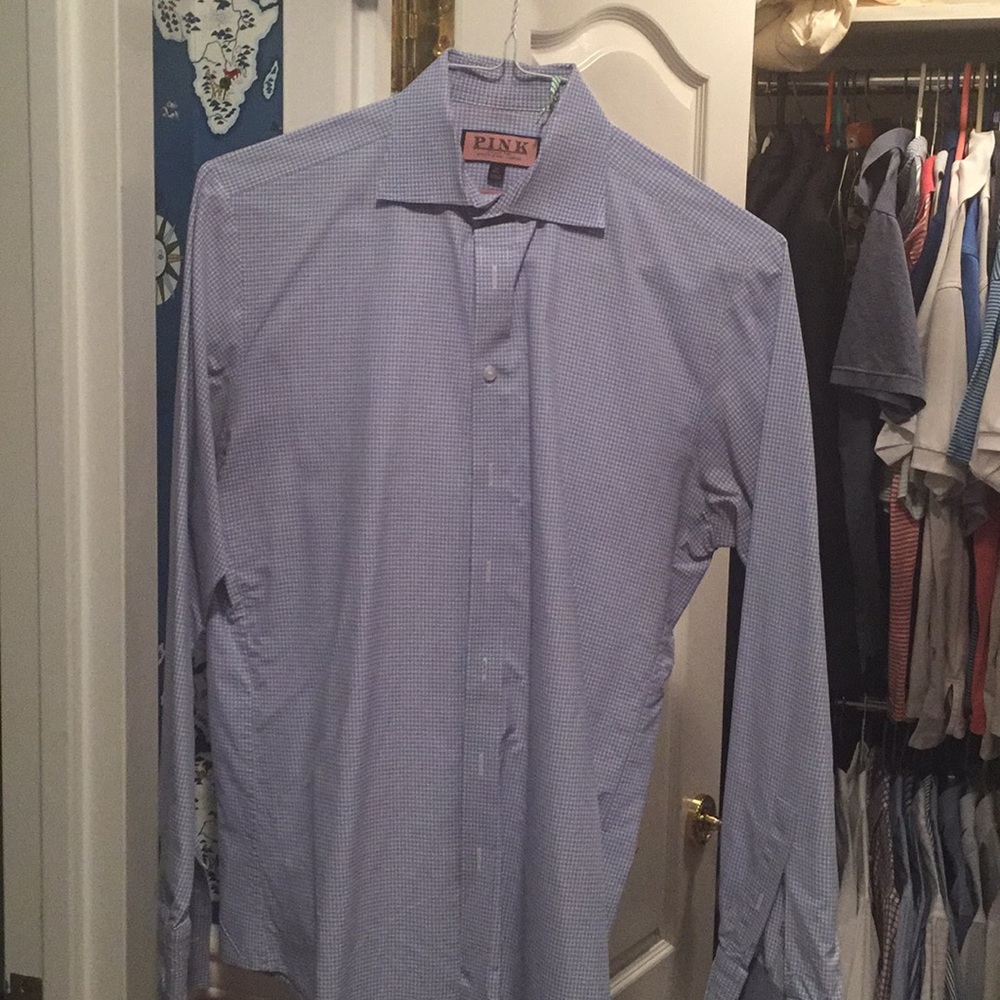thomas pink blue check button down